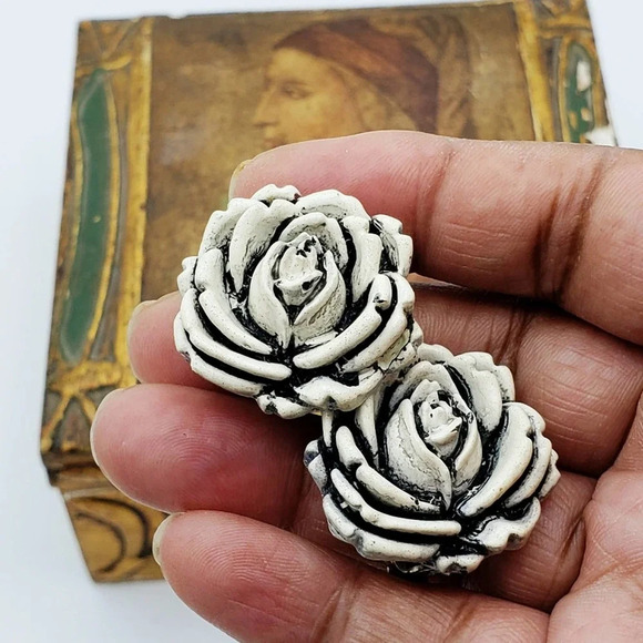 Flower Earrings | White Pierced Floral - Picture 3 of 5